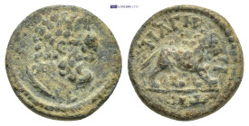 Lydia. Magnesia ad Sipylos . AE. Pseudo-autonomous issue circa AD 200-300. (2.6 Gr. 14mm.)
 Bareheaded bust of Herakles right, wearing lion skin aroun...