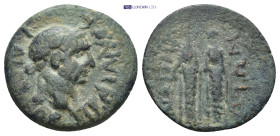 Pamphylia, Aspendos. Trajan. A.D. 98-117. AE (3.76 Gr. 20mm.). TPAIANOC KAICAP, Laureate head of Trajan right / Two cult statues; ΑϹΠΕΝΔΙΩΝ, city name...