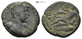 PHRYGIA, Apamea. Hadrian. 98-117 AD. (4.9 Gr. 19mm.) 
Laureate bust right, aegis tied at shoulder 
Rev. The river god Marsyas reclining left, holding ...