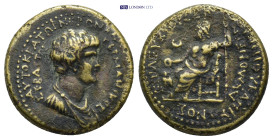 PHRYGIA. Acmoneia. Nero, 54-68. AE. (4.81 Gr. 19mm.)
Laureate head of Nero to right. 
Rev. Zeus seated left on throne, holding patera and scepter.