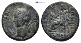 PHRYGIA. Amorium. Nero, as Caesar. AD 50-54. Ae. (17mm, 3.6 g) ΝEΡѠΝ ΚΛΑΥΔΙΟϹ ΚΑΙϹΑΡ, laureate head to left / EΠΙ [Μ]ΑΡΚΟ[Υ] ΚΑΙ TITOΥ ΛAV-TIѠN (sic),...