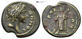 PHRYGIA. Ococlea. Pseudo-autonomous. Time of Marcus Aurelius AE (5.27 Gr. 21mm.) ΔΗΜΟϹ; laureate head of the Demos (youthful), r. / ΟΚΟΚΛΙƐΩΝ; Asclepi...