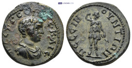 PHRYGIA. Pessinos. Geta (Caesar, 198-209). AE. (8.5 Gr. 23mm.)
Bareheaded and draped bust right. 
Rev. Artemis standing, head right, holding bow and d...