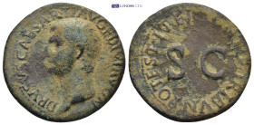 Drusus Caesar (brother of Caligula) Æ As. (10.2 Gr. 30mm.) Rome, AD 21-22. DRVSVS CAESAR TI AVG F DIVI AV[G N], bare head to left / [P]ONTIF TRIBVN PO...