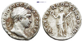 Trajan (AD 98-117). AR Denarius. (17mm, 2.75 g) Rome, AD 103-111. IMP TRAIANO AVG GER DAC P M TR P, laureate head of Trajan right. Rev: COS V P P S P ...