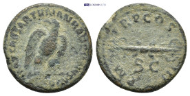 Hadrian AD 117-138. Struck AD 121-122. Rome Semis Æ (18mm, 3.26 g). IMP CAESAR TRAIAN HADRIANVS AVG, eagle standing right, head left / P M TR P COS II...