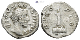 Antoninus Pius. Died AD 161. Denarius (18mm, 3.2 g), struck under M. Aurelius and L. Verus, Rome, c. 161-162. DIVVS ANTONINVS Bare head of Antoninus P...