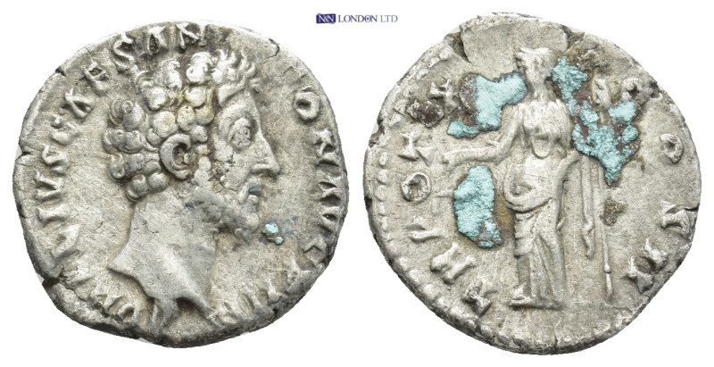 Marcus Aurelius, as Caesar, AR Denarius. (17mm, 3.2 g) Rome, AD 155-156. AVREKIV...