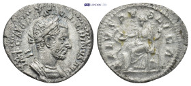 Macrinus (217-218 AD). AR Denarius (20mm, 2.96 g), Roma (Rome). Obv. IMP C M OPEL SEV MACRINVS AVG, laureate and cuirassed bust right. Rev. SALVS PVBL...