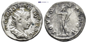 Gordian III AR Antoninianus. (20mm, 4.44 g) Rome, AD 241-243. IMP GORDIANVS PIVS FEL AVG, radiate draped bust right / IOVI STATORI, Jupiter standing r...