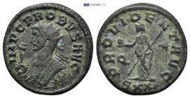 Probus AD 276-282. Ticinum Antoninianus Æ (21mm., 3.93 g). IMP C PROBVS AVG, radiate bust left in imperial mantle, holding scepter surmounted by eagle...