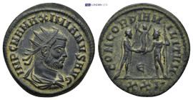 Maximianus, first reign, 286-305. Antoninianus (4.08 Gr. 21mm.), Cyzicus. 
 Radiate, draped and cuirassed bust of Maximianus to right. 
Rev. Emperor s...