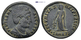 Helena AE Follis. Antioch, AD 327-328. (2.58Gr. 19mm.)
Diademed and mantled bust right, wearing necklace 
Rev. Securitas standing left, lowering branc...