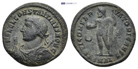 Constantine II, as Caesar, AE Nummus. Alexandria, AD 317-320. (2.9 Gr. 19mm.)
Laureate and draped bust left with globe, sceptre in left hand, mappa in...