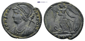 City Commemorative AE (1.9 Gr. 19mm.) Struck under Constantine I. Nicomedia, AD 330-335. 
Laureate and helmeted bust of Constantinopolis to left, wear...