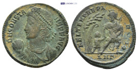 CONSTANS (337-350). Ae. Antioch. (4.2 Gr. 21mm.)
Diademed, draped and cuirassed bust left, holding orb. 
Rev. Soldier advancing right, head left, hold...