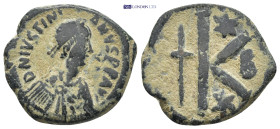 Justin I & Justinian I, 527. Half Follis (7.56 Gr. 23mm.), Constantinople. 
Diademed, draped, and cuirassed bust of Justin right. 
Rev. Large K; star ...