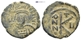 Maurice Tiberius, AD 582-602. AE, Half Follis. (22mm, 5.76 g). Constantinople. Dated RY 2 (583/4) Obv: D N MAVRC PP A. Crowned, draped and cuirassed b...
