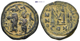 Heraclius (610-641). Æ 40 Nummi (29mm, 11.0 g). Constantinople, uncertain year. Heraclius, holding long cross, and Heraclius Constantine, holding glob...