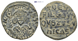 Theophilos (829-842 AD). AE Follis (5.08 Gr. 25mm.), Constantinopolis.
 Facing king, draped and crowned, holding labarum and cross on globe. 
Rev. + Θ...