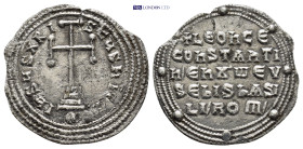 Leo VI the Wise, with Constantine VII, (886-912 AD) Constantinople AR Miliaresion (24mm, 2.47 g) Obv: +LEON CE / CONSTANTI / N'ENX.ωEV / SEBIS bASI / ...