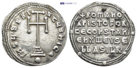 Constantine VII and Romanos I, 920-944 AD. Miliaresion, (24mm, 3.0 g) Constantinople, IhSUS XPI-STUS NICA, cross potent on steps, rev ROMANO XPISTOFOR...