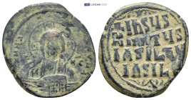Anonymous (attributed to Basil II). Ca. 976-1025. AE follis (27mm, 7.34 g). Anonymous, Class A2. Constantinople mint. [+ ЄM]MA-NOVHΛ, nimbate bust of ...