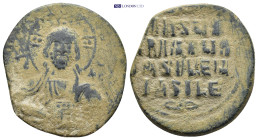 Anonymous Folles. temp. Basil II & Constantine VIII, circa 1020-1028. Æ Follis (30mm, 9.1 g). Constantinople mint. + ЄMMA NOVHΛ, facing bust of Christ...