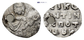 Constantine X Ducas (1059-1067 AD). Constantinople AR 2/3 Miliaresion (0.44 Gr. 10mm.) Obv: The Virgin Mary standing facing, orans, pelleted cross to ...