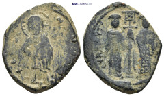 Constantine X Ducas. 1059-1067. Æ Follis (30mm, 8.9 g). Constantinople. +EMMA NOVHA, IC-XC, Christ standing facing on footstool, wearing nimbus and ho...