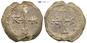 Byzantine Lead Seal (32mm, 28.0 g) Obv: Cruciform monogram. Rev: Cruciform monogram.