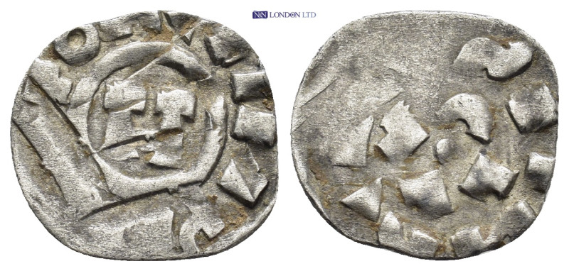 Italy, Lucca. Enrico III, IV or V (1039-1125). AR Denaro Monogram. R/ LVCA. (16m...