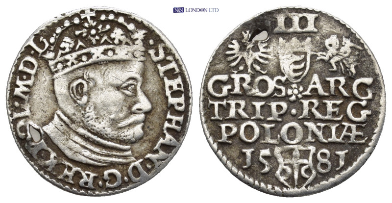 POLAND Stefan Batory 1576 - 1586 3 Groschen (Trojak), 1581 (20mm, 2.33 g)