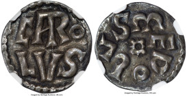 Carolingian. Charlemagne Denier ND (771-793) XF45 NGC, Melle mint, Roberts-0895, Grierson-727. An incredible example of this iconic Charles the Great,...