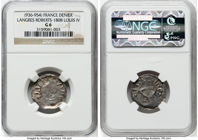 Carolingian. Louis IV Denier ND (936-954) G6 NGC, Langres mint, Roberts-1808. HI...