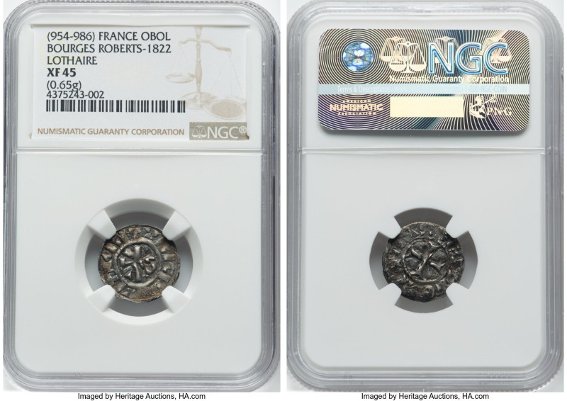 Carolingian. Lothaire II Obol ND (954-986) XF45 NGC, Bourges mint, Roberts-1822....