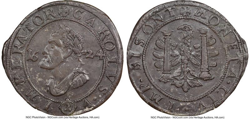 Besancon. Charles V 2 Gros (1/4 Teston) 1624 AU58 NGC, Besancon mint, Tauler-300...