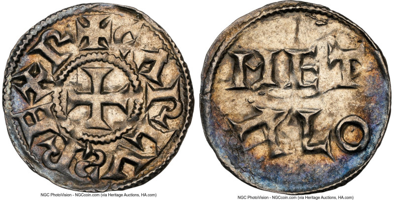 County of Poitou. Anonymous "Immobilized Type" Denier ND (900-1100) MS61 NGC, Me...