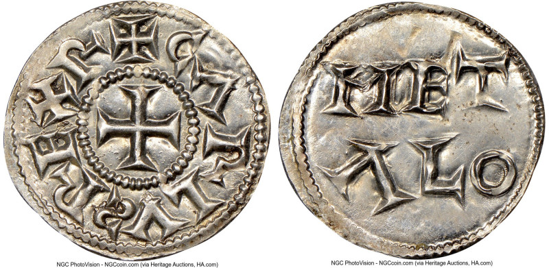 County of Poitou. Anonymous "Immobilized Type" Denier ND (1200-1400) MS62 NGC, M...