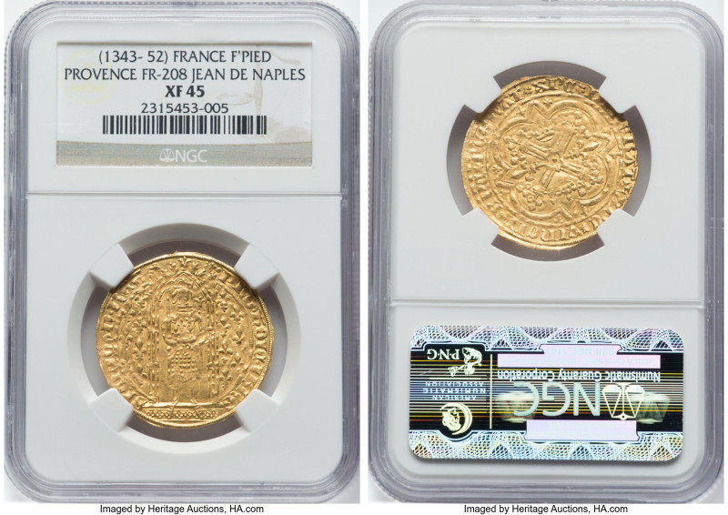 Provence. Jean de Naples gold Franc à pied ND (1343-1352) XF45 NGC, Fr-208, Dup-...