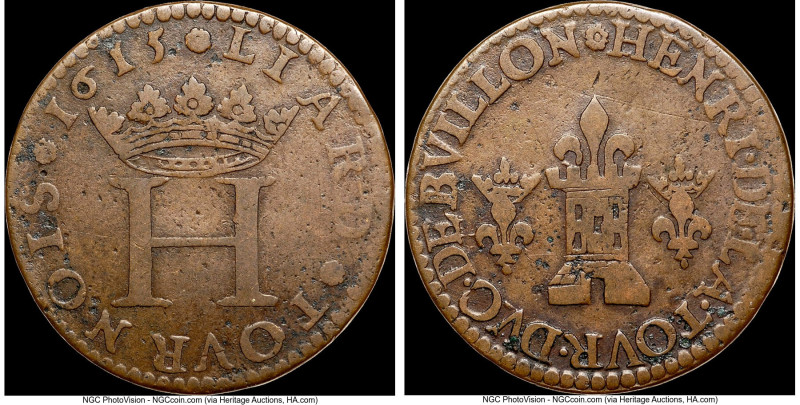Sedan. Henri de la Tour Liard Tournois 1615 VF25 Brown NGC, Boudeau-1849. Challe...