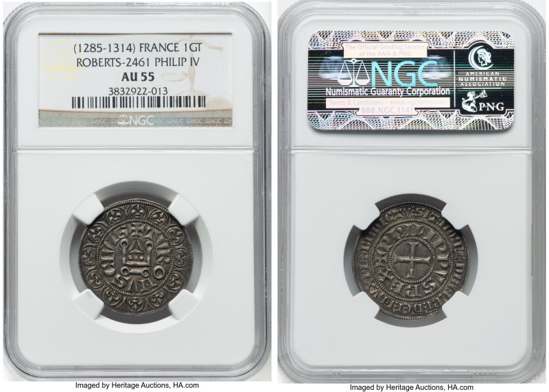 Philip IV Gros Tournois ND (1285-1314) AU55 NGC, Rob-2461, Dup-213. HID098012420...