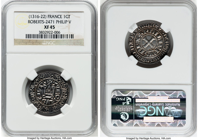 Philip V Gros Tournois ND (1316-1322) XF45 NGC, Roberts-2471. HID09801242017 © 2...