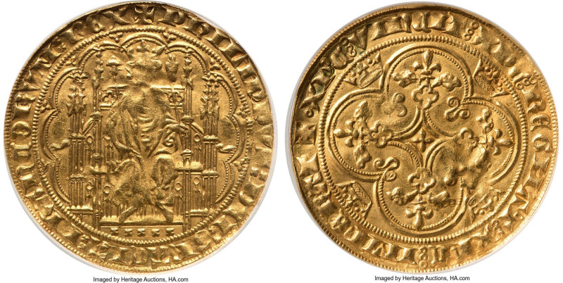 Philippe VI (1328-1350) gold Chaise d'Or ND (from 1346) AU50 NGC, Fr-269, Dup-25...