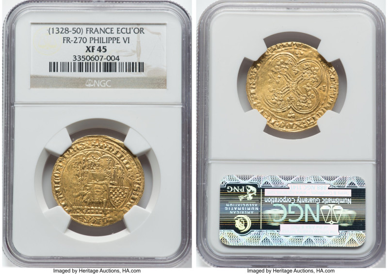Philip VI gold Écu d'Or ND (1328-1350) XF45 NGC, Fr-270, Dup-249. HID09801242017...