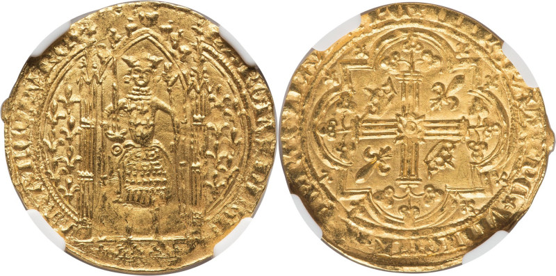 Charles V gold Franc à pied ND (1364-1380) MS65 NGC, Fr-284, Dup-360. 3.81gm. An...