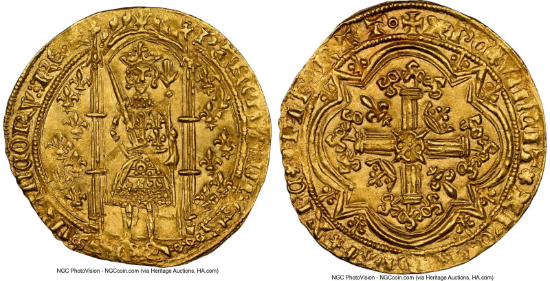 Charles V gold Franc à pied ND (1364-1380) MS64 NGC, Fr-284, Dup-360. 3.77gm. Qu...