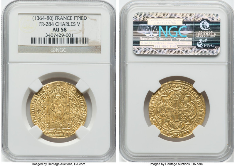 Charles V gold Franc à pied ND (1364-1380) AU58 NGC, Fr-284, Dup-360. HID0980124...