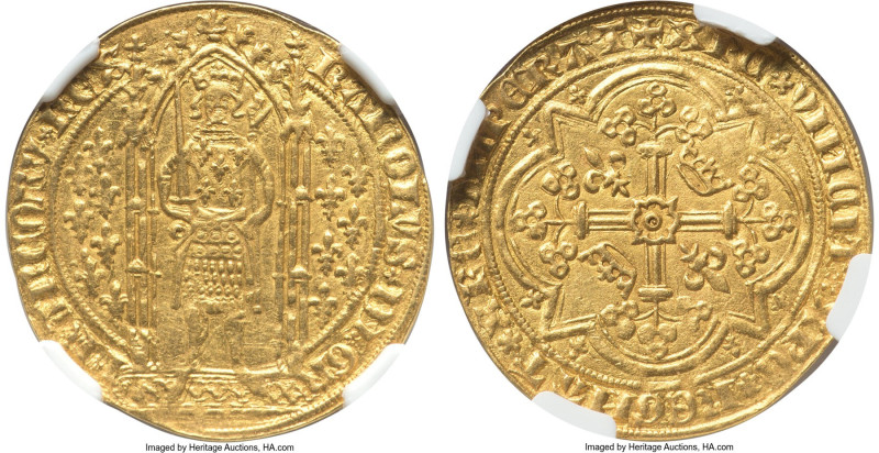 Charles V gold Franc à pied ND (1364-1380) AU58 NGC, Fr-284, Dup-360. HID0980124...