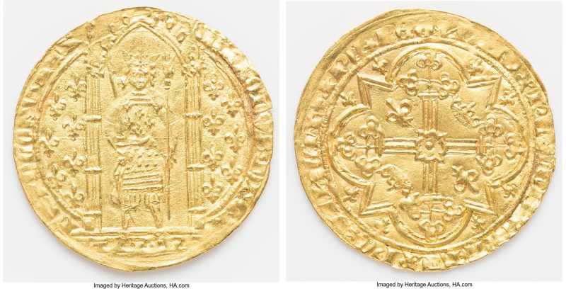 Charles V gold Franc à pied ND (1364-1380) UNC (Peeling Lamination), Fr-284, Dup...